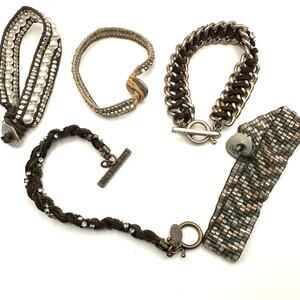 American Eagle Bracelet Set Lot of 5 Brown Boho Jewelry AEO Beaded Pearl SIlver